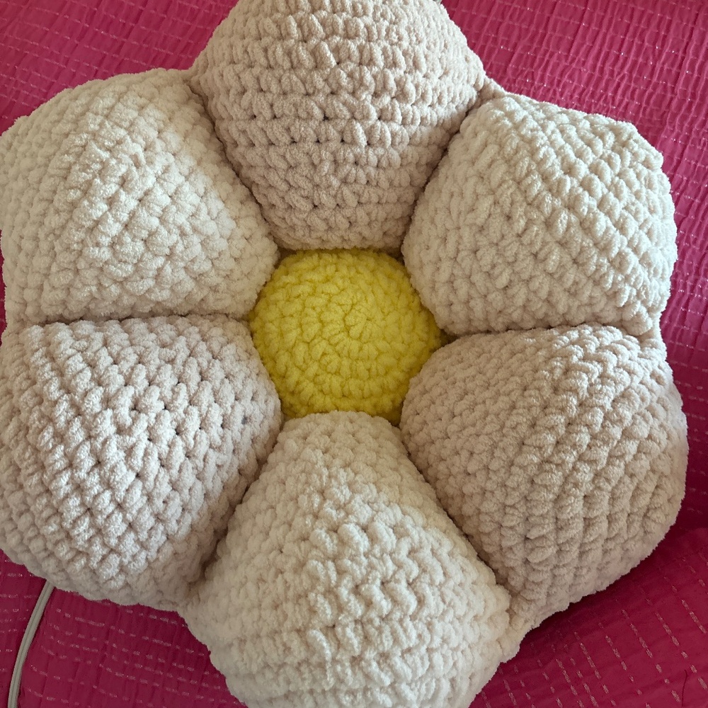 Crochet flower pillow